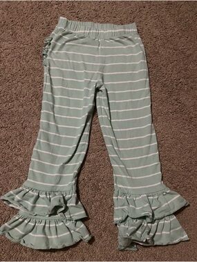 Ruffle Butts Mint Green and White Striped Ruffle Hem Pants